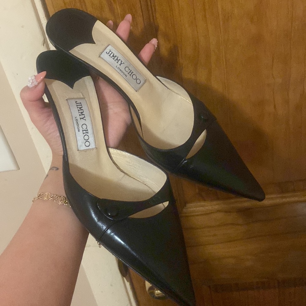 Jimmy Choo Black Pointed Toe Leather Heels